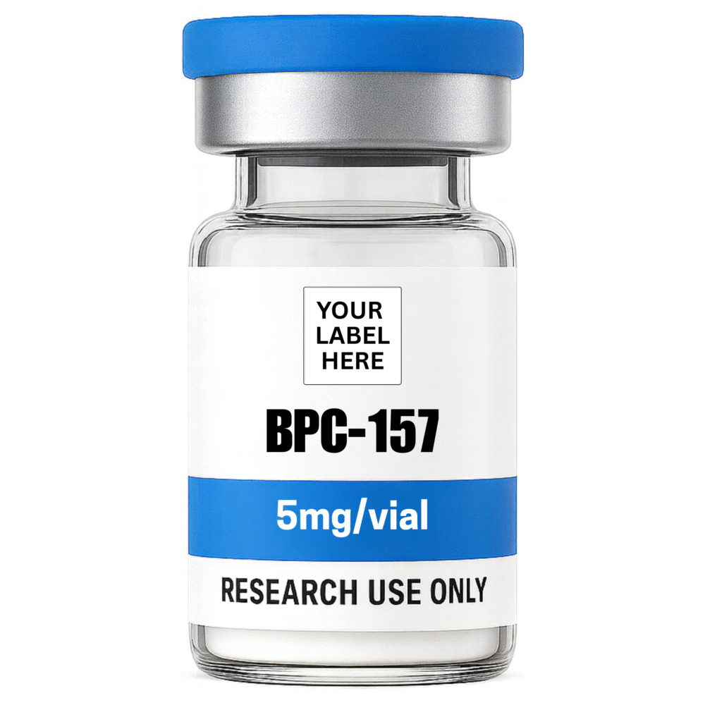 BPC-157 (5mg) research peptide vial – YourPeptideBrand.com – for research use only