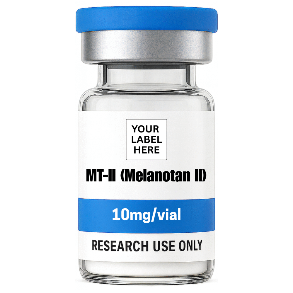 MT-II (Melanotan II) (10mg) research peptide vial – YourPeptideBrand.com – for research use only