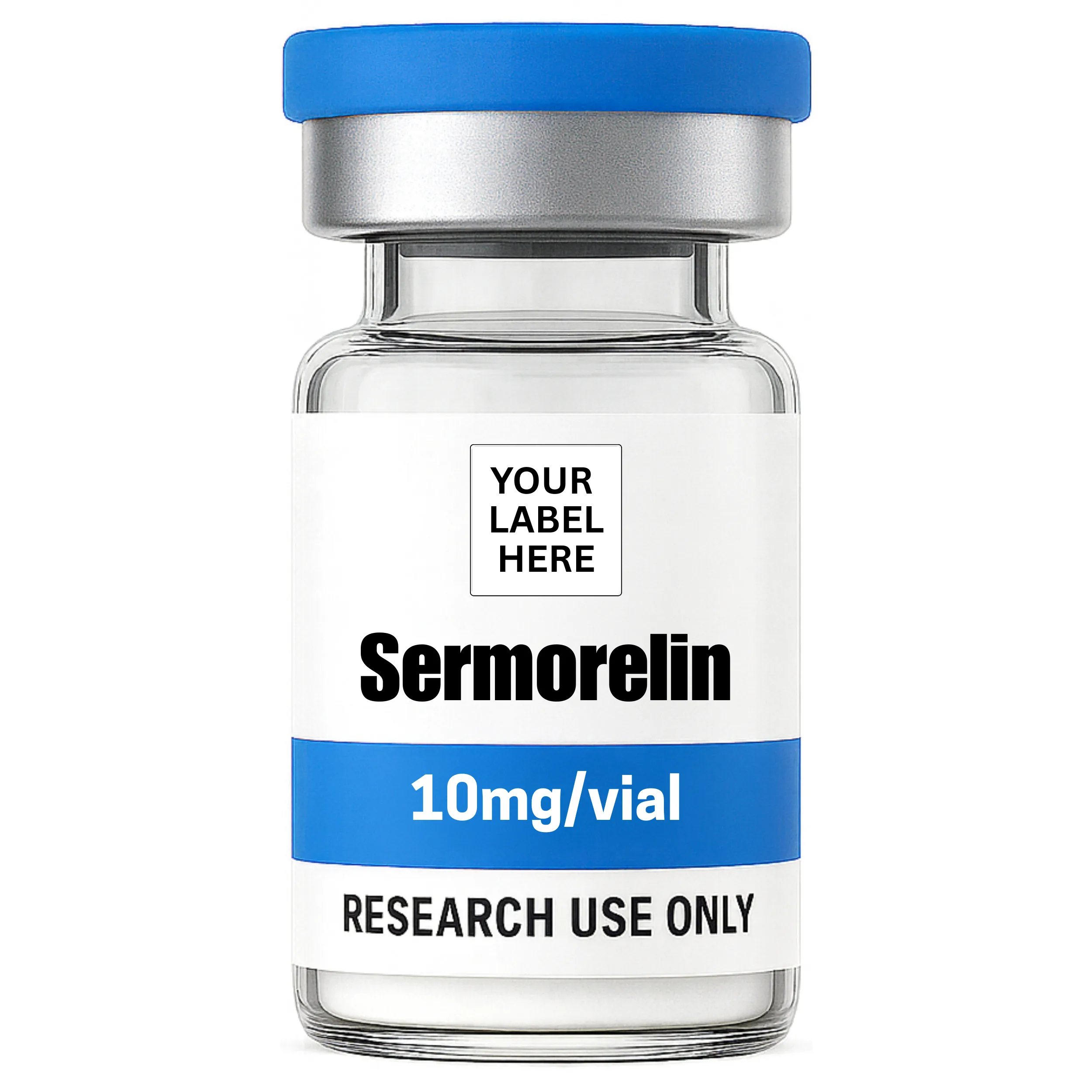Sermorelin (10mg) research peptide vial – YourPeptideBrand.com – for research use only