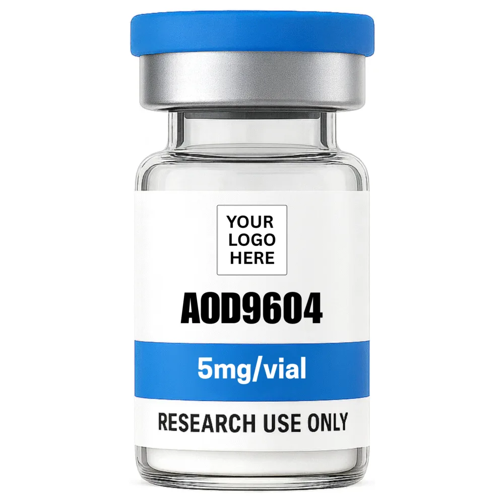 AOD 9604 (5mg) research peptide vial – YourPeptideBrand.com – for research use only