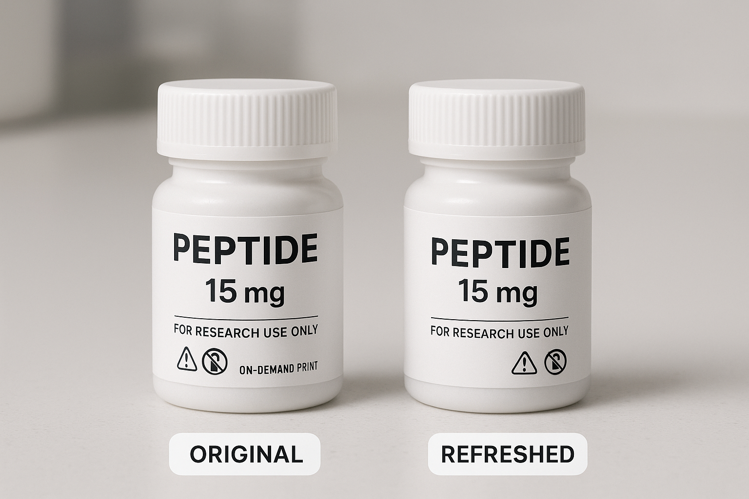 Side‑by‑side comparison of original and refreshed peptide label