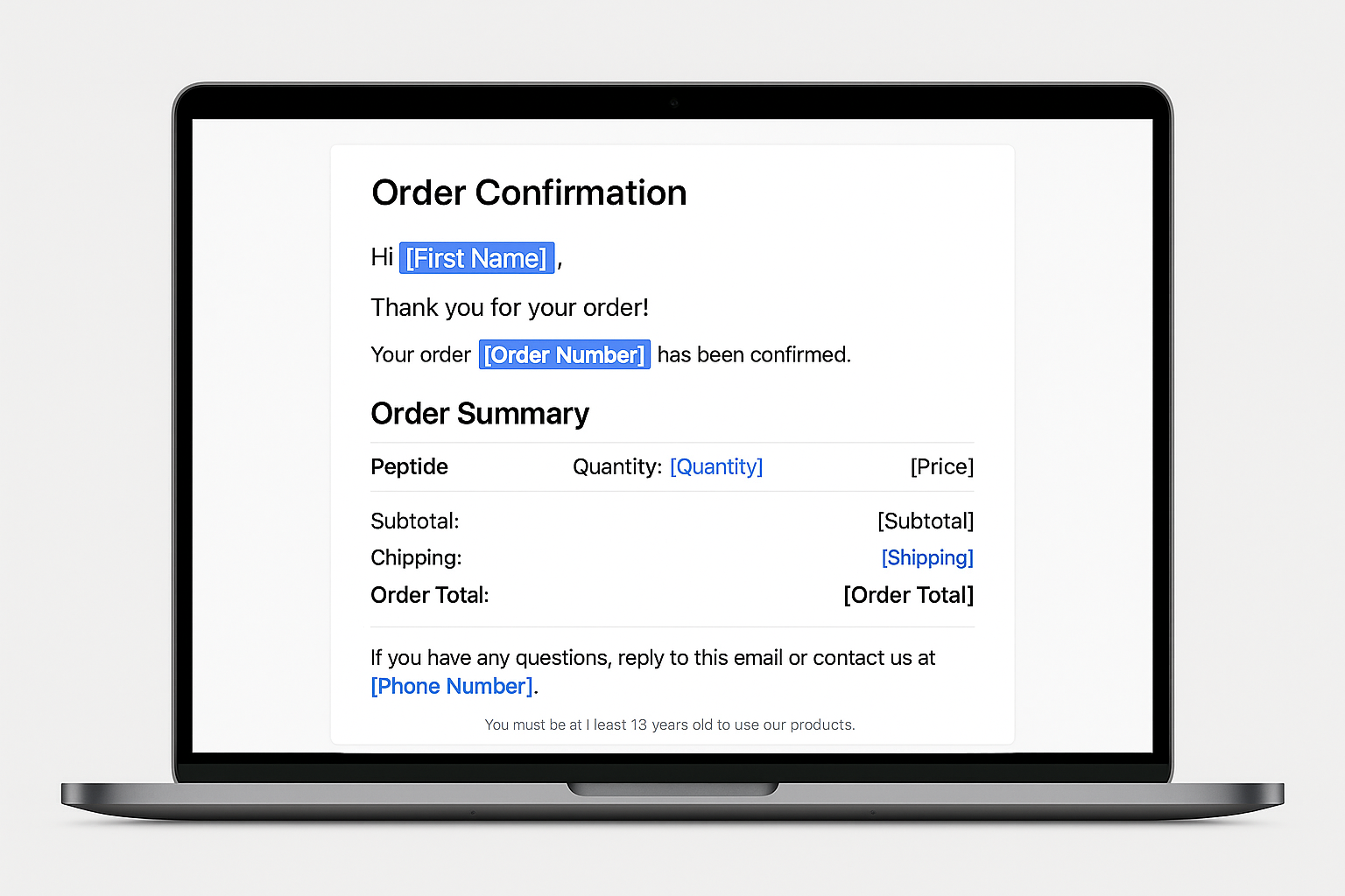 Order confirmation email template preview