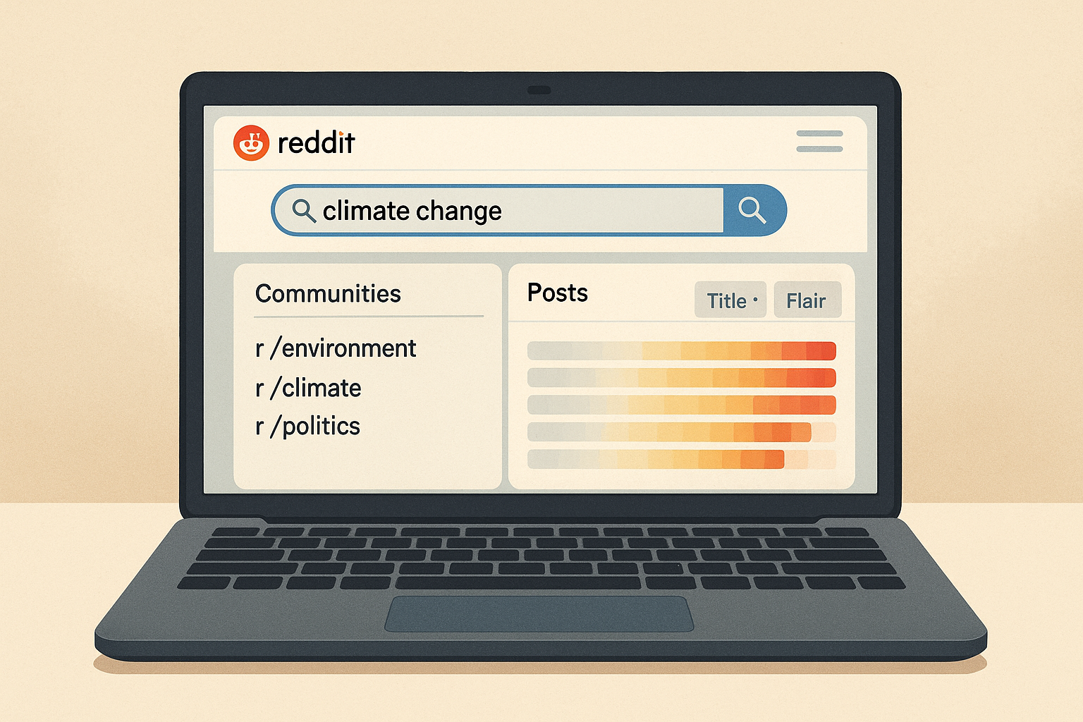 Screenshot of Reddit advanced search setup with operators, filters, and heat‑map overlay